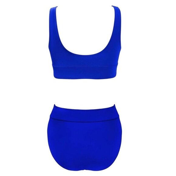 Cupshe Blue Two-Piece Swimsuit Small Scoop Neck Tank Bikini High Waist Trim - Picture 5 of 9